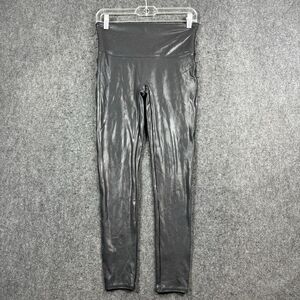 Spanx Leggings Faux Leather Women's Large Black Coated Slimming Shinny